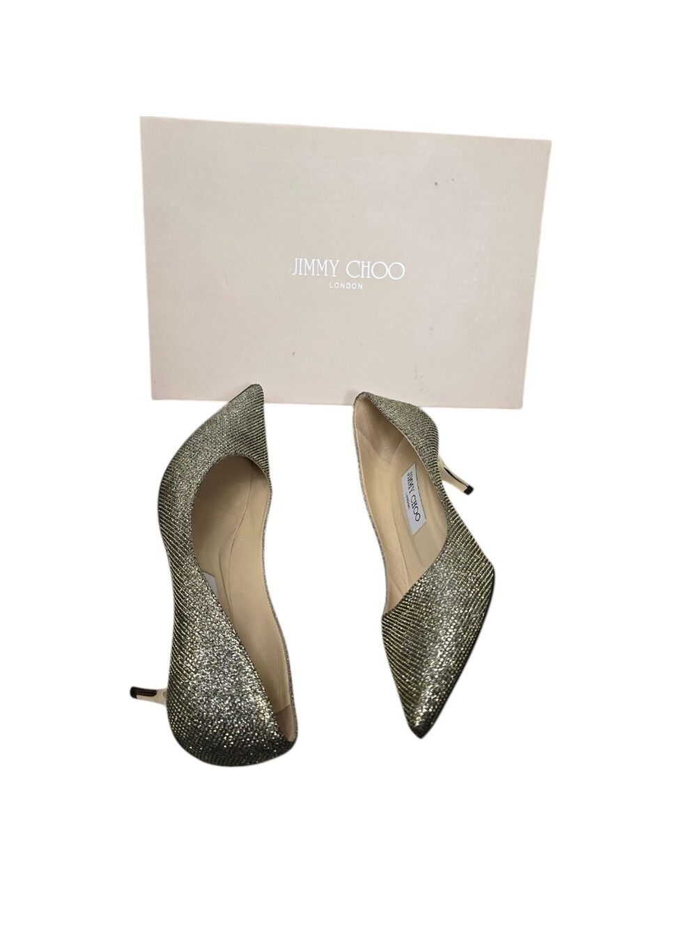 Jimmy Choo Lame Glitter Light Bronze Pointy Toe Kitten Heels 38 - Picture 6 of 12